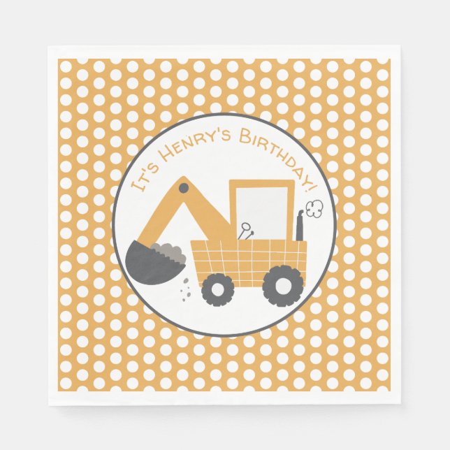 Construction Little Digger Birthday Napkin (Front)