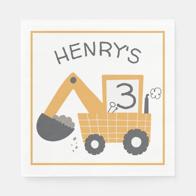Construction Little Digger Builder Birthday Napkin (Front)