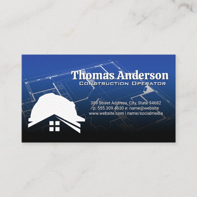 Construction Logo | Blueprints Business Card (Front)