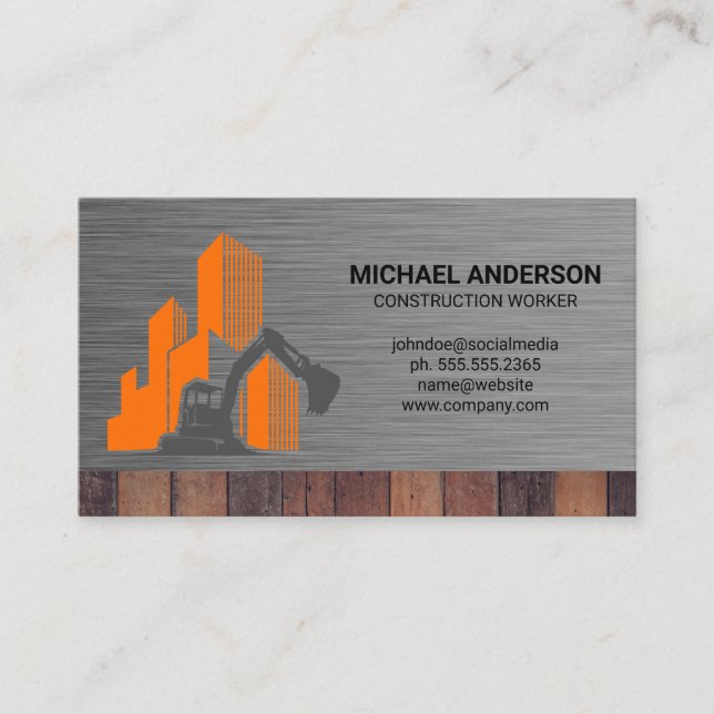 Construction Logo | Metallic Wood Business Card (Front)