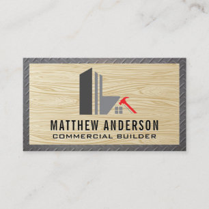 Construction Logo   Wood Grain   Steel  Business Card