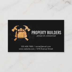Construction Logo   Wood   Hammers Hardhat Business Card