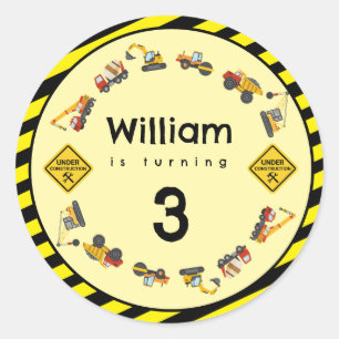 Construction Machines Birthday Party Theme Classic Round Sticker