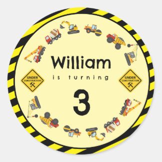 Construction Machines Birthday Party Theme Classic Round Sticker