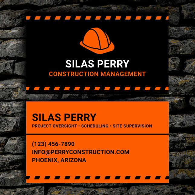 Construction Management Orange Hard Hat Business Card (Creator Uploaded)