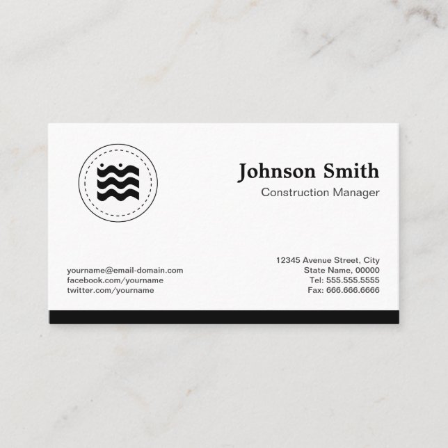 Construction Manager Black White Changeable Logo Business Card (Front)