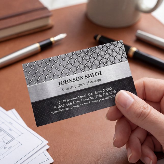 Construction Manager - Diamond Metal Plate Business Card (Creator Uploaded)