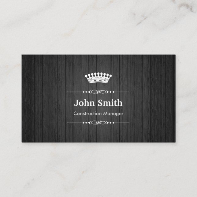 Construction Manager Royal Black Wood Grain Business Card (Front)