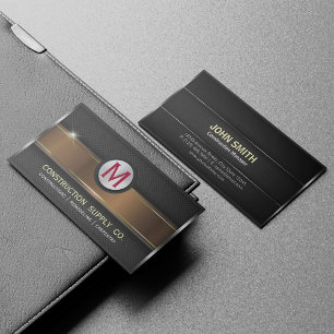 Construction Metal Framed Monogram Golden Stripe Business Card