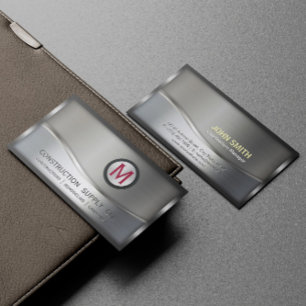 Construction Metal Framed Monogram Silver Metal Business Card