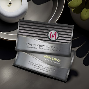 Construction Metal Framed Monogram Silver Metal Business Card