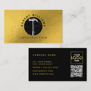Construction Metal QR Code Black Metallic Gold Business Card