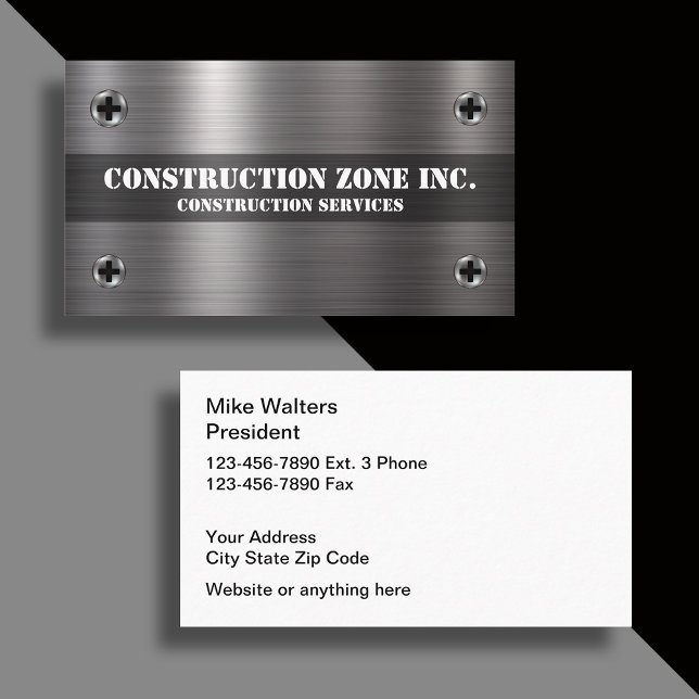 Construction Metallic Background And Fasteners Business Card (Creator Uploaded)