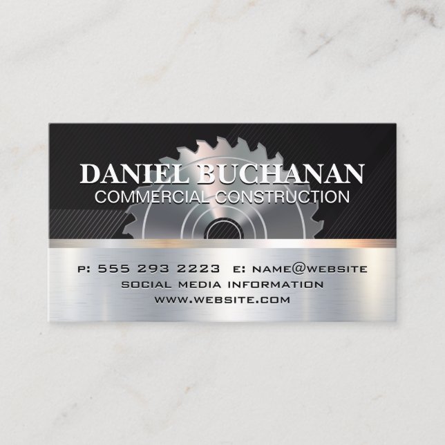 Construction | Metallic Saw | Carpentry Tools Business Card (Front)