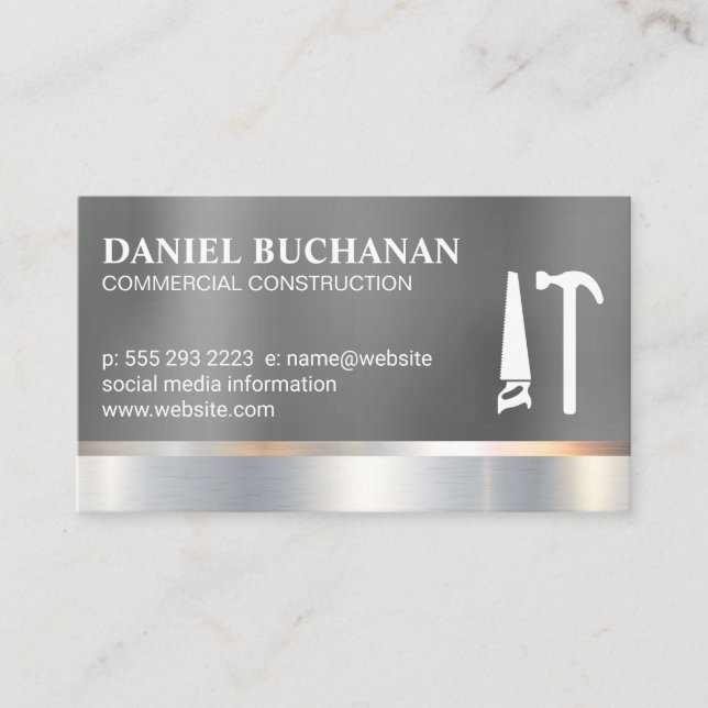 Construction | Metallic | Saw Hammer Tools  Business Card (Front)