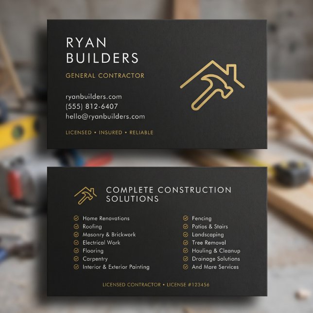 Construction Modern Black Gold Logo Business Card (Construction Modern Black Gold Logo Business Card)