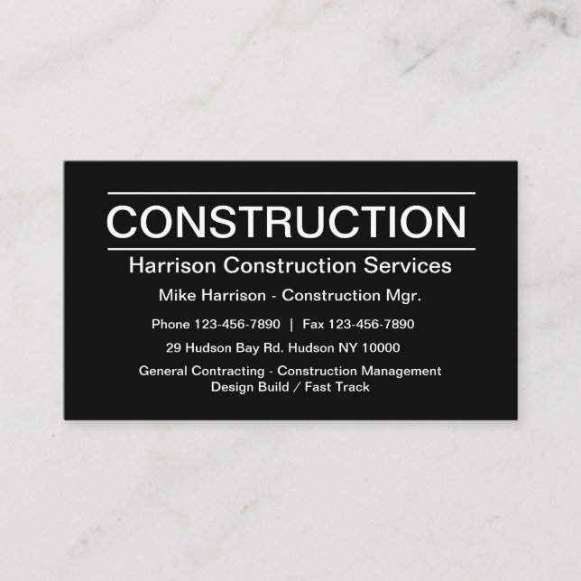 Construction Modern Deisgn Business Card (Front)