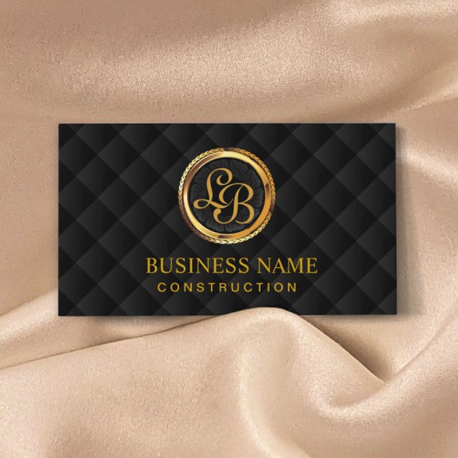 Construction Monogram Gold Initials Logo Modern Business Card (Creator Uploaded)