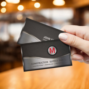 Construction Monogram LOGO Black and Silver Metal Business Card