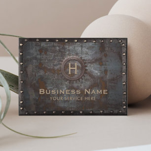 Construction Monogram Rusty Metal Vintage Business Card