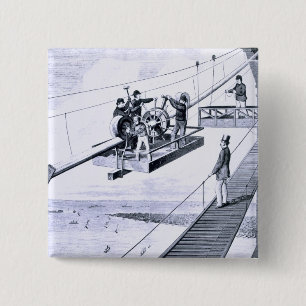 Construction of Brooklyn Bridge, New York (litho) 15 Cm Square Badge