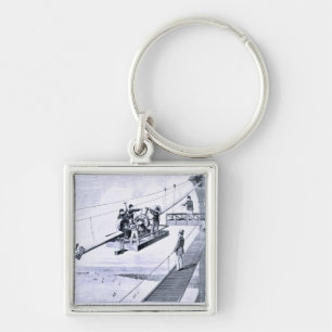 Construction of Brooklyn Bridge, New York (litho) Key Ring
