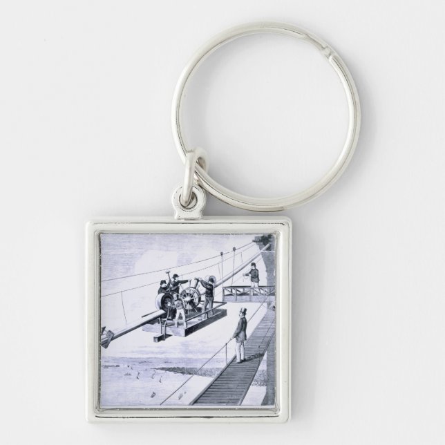 Construction of Brooklyn Bridge, New York (litho) Key Ring (Front)