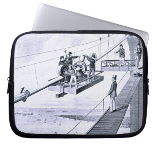 Construction of Brooklyn Bridge, New York (litho) Laptop Sleeve