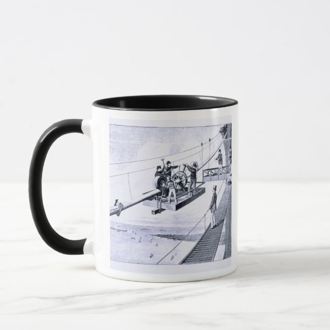 Construction of Brooklyn Bridge, New York (litho) Mug (Left)