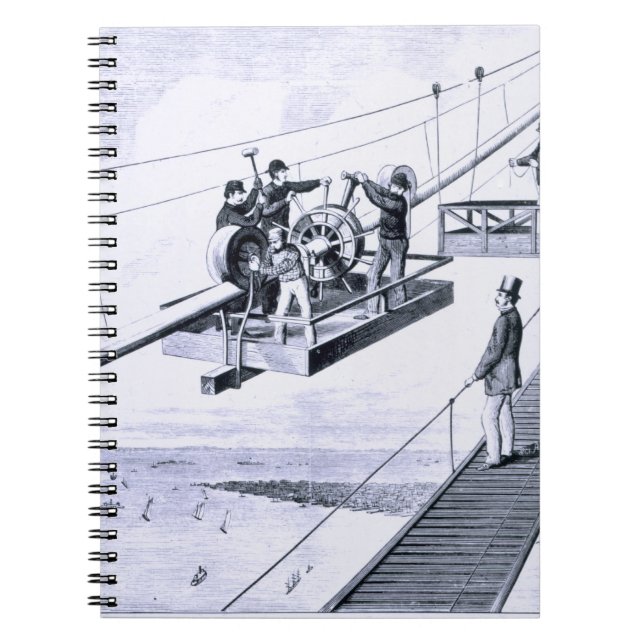 Construction of Brooklyn Bridge, New York (litho) Notebook (Front)
