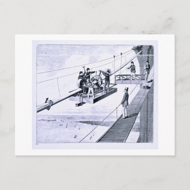 Construction of Brooklyn Bridge, New York (litho) Postcard (Front)