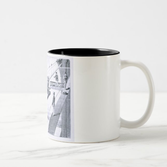 Construction of Brooklyn Bridge, New York (litho) Two-Tone Coffee Mug (Right)