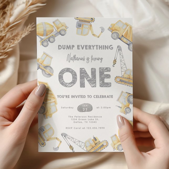 Construction ONE 1st Birthday Party Invitation (Creator Uploaded)