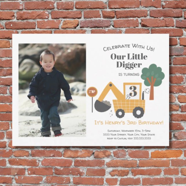 Construction Our Little Digger 3nd Birthday Party Invitation (Creator Uploaded)