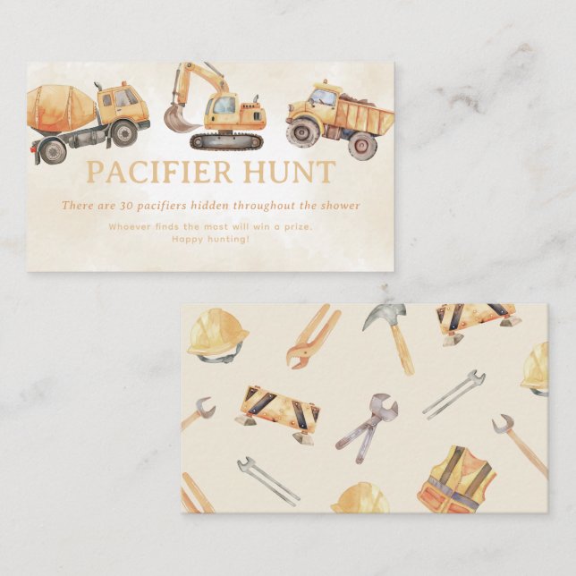 Construction Pacifier Hunt Game Enclosure Card (Front/Back)