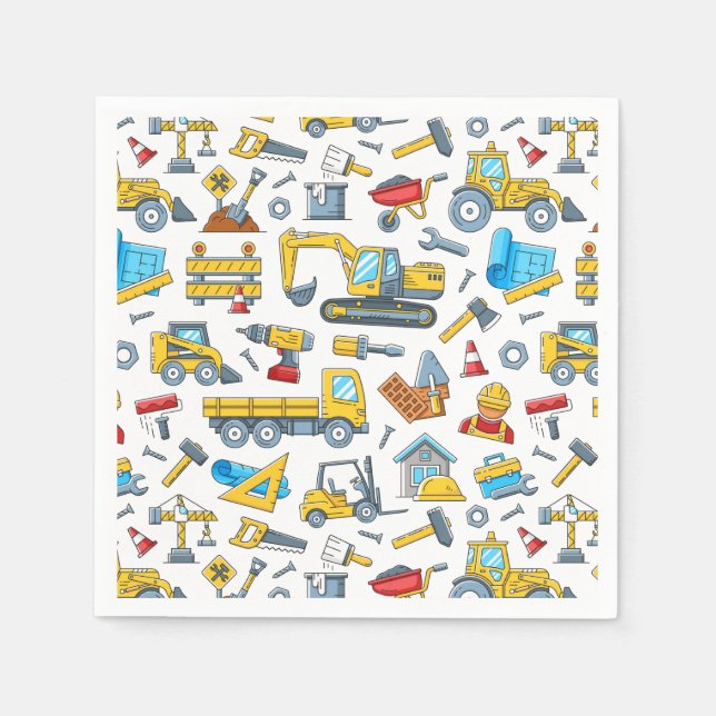 Construction Paper Napkins, Builder Birthday Decor Napkin (Front)