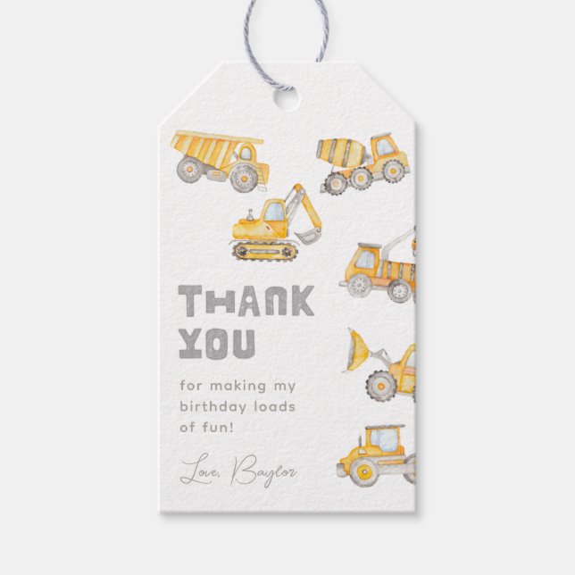 Construction Party Favour Tags | Printed Tags (Front)
