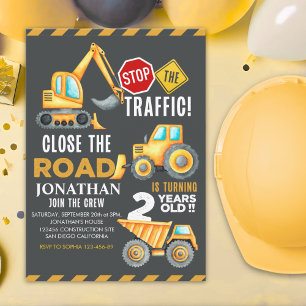 Construction Party for 2nd Birthday Boy Invitation