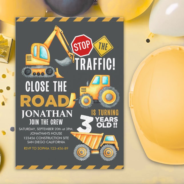 Construction Party for 3rd Birthday Boy Invitation (Creator Uploaded)