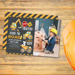 Construction Party for 3rd Birthday Boy Invitation