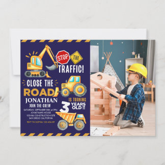 Construction Party for 3rd Birthday Boy Invitation