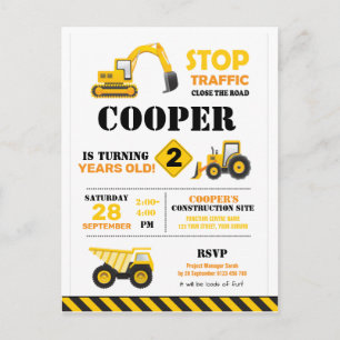 Construction Party Invitation Postcard