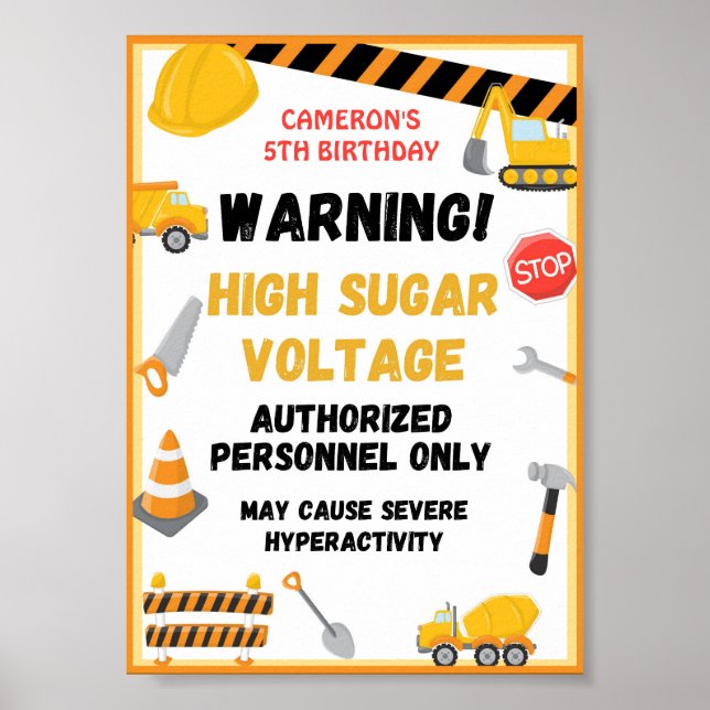 Construction Party Sign, Birthday, Baby Shower Pos Poster (Front)