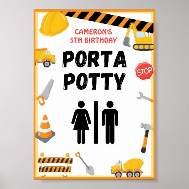 Construction Party Sign, Birthday, Baby Shower Pos Poster (Front)