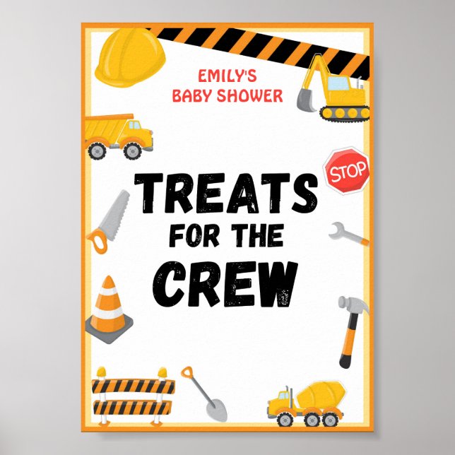 Construction Party Sign, Birthday, Baby Shower Poster (Front)