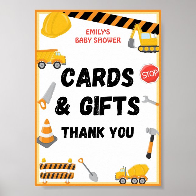 Construction Party Sign, Birthday, Baby Shower Poster (Front)