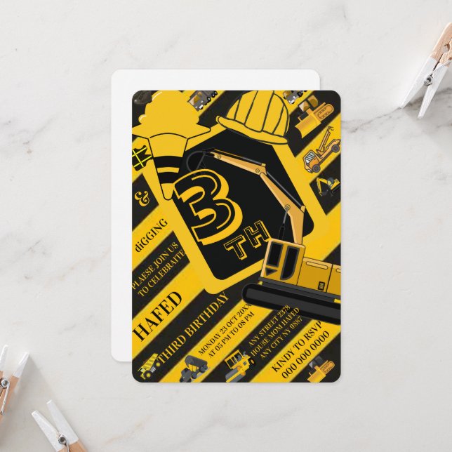 Construction party signs bundle, Editable truck  Invitation (Front/Back In Situ)