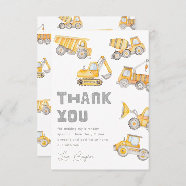 Construction Party Thank You Cards | Thank You (Front/Back)