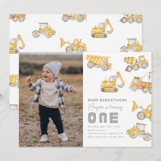 Construction Photo 1st Birthday Invitation