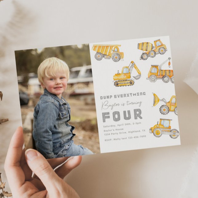 Construction Photo 4th Birthday Invitation (Creator Uploaded)